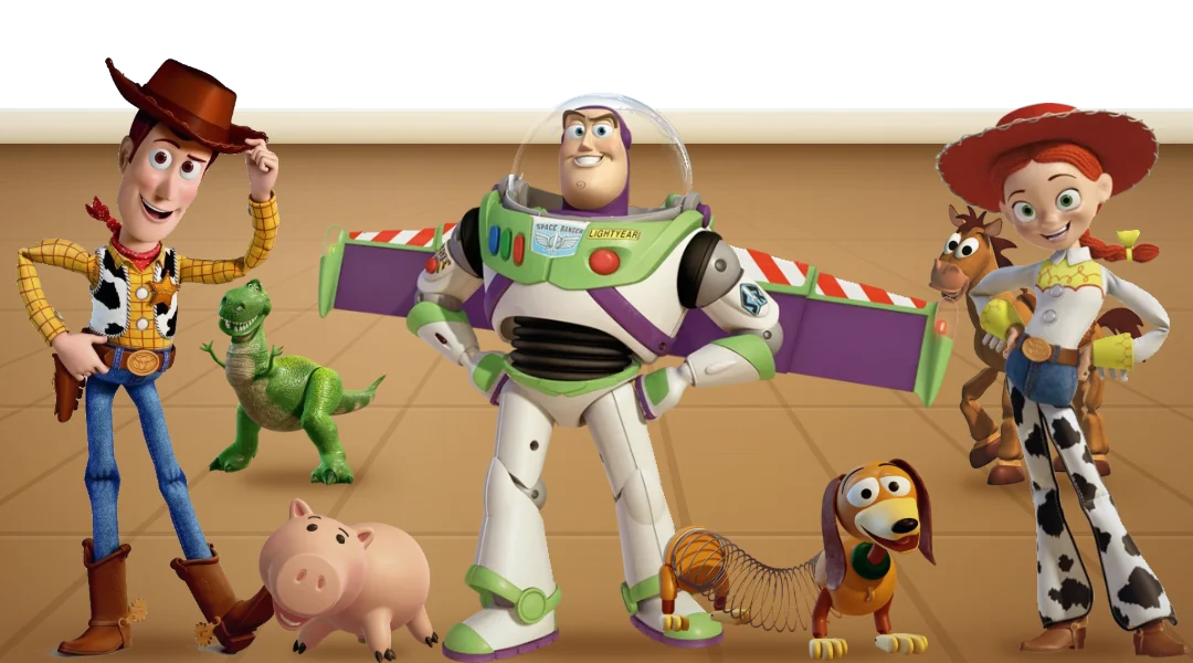 Woody, Rex, Porquinho, Buzz, Slinky, Bala no Alvo e Jessie